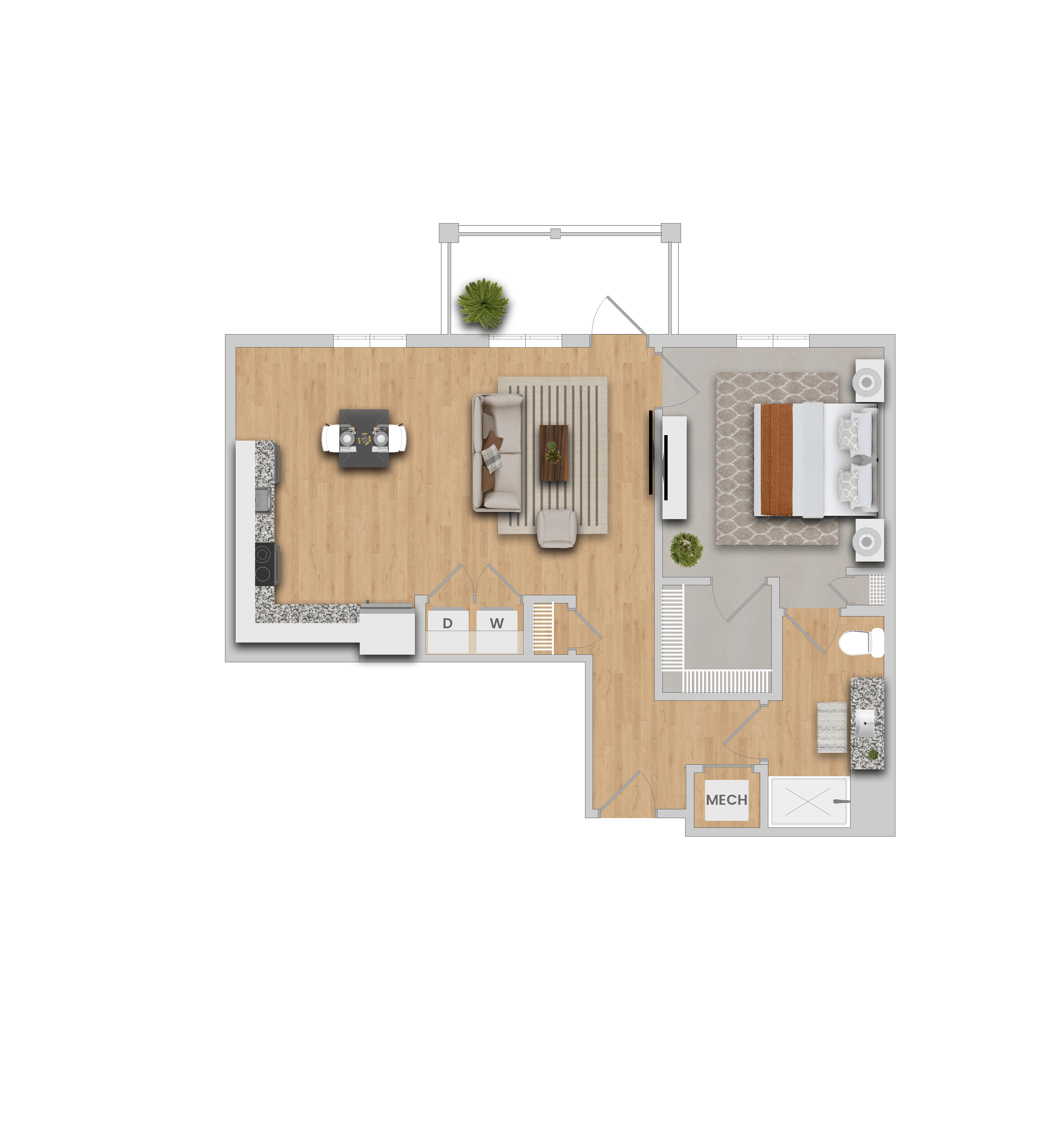 a floor plan of a house with a bedroom and a living room